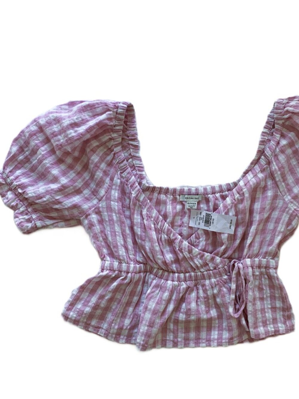 American Eagle Outfitters Cropped Gingham Wrap Top XS